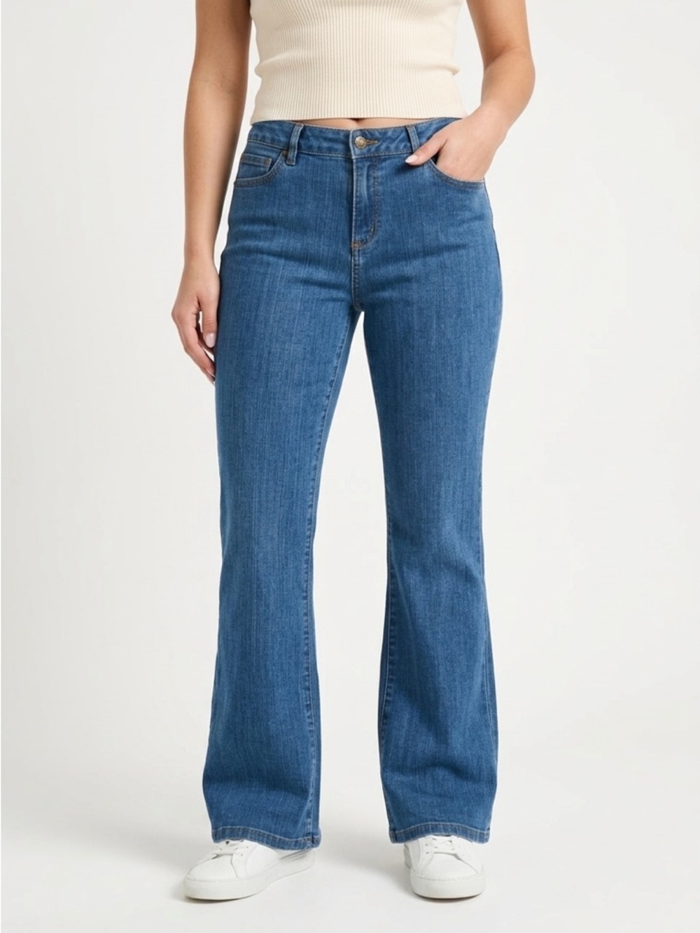 Ann Mashburn Flare Bootcut Jeans Stretch Denim Medium Wash Blue Size 32